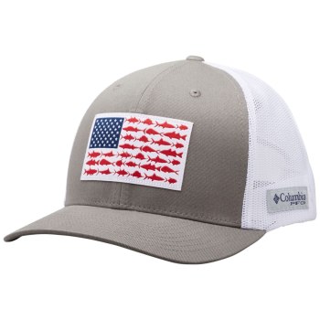 Pánské Kšiltovky Columbia PFG Mesh Snap Back Fish Flag Ball Titan Bílé GHKNYU951